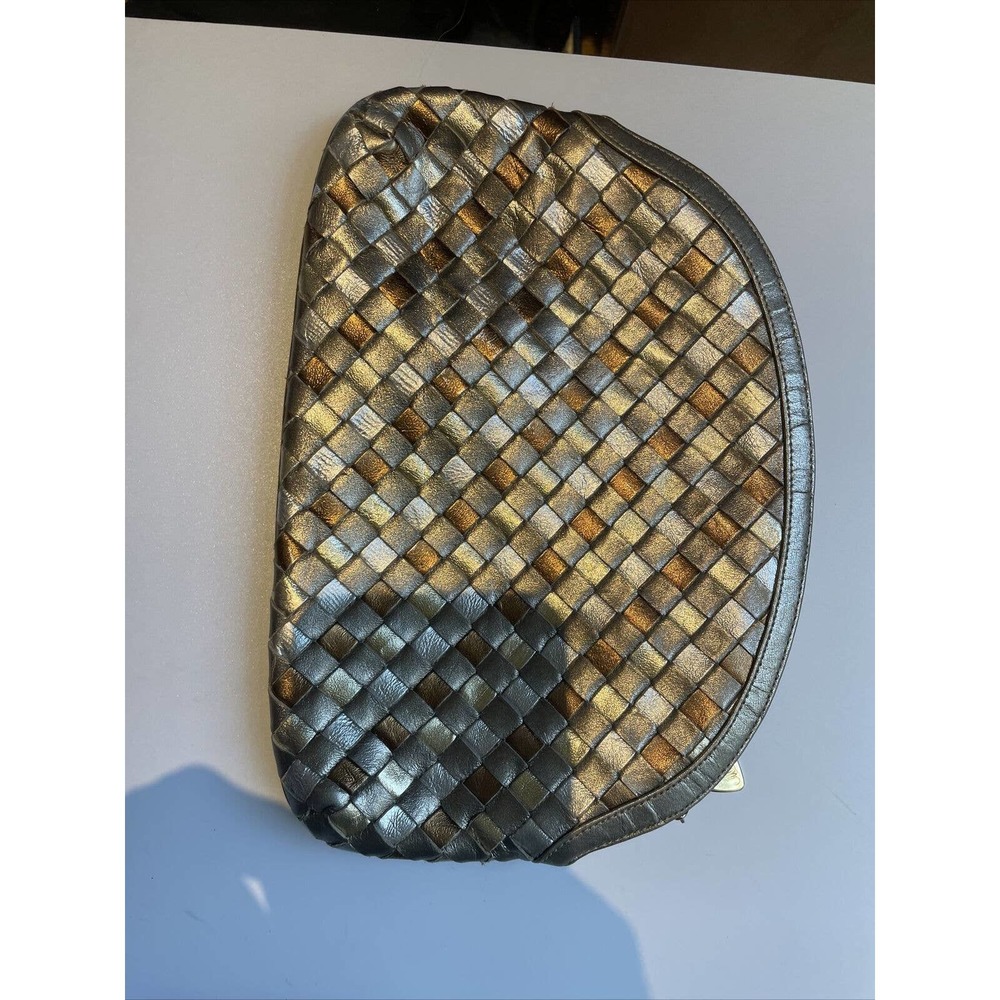 Morris Moskowitz Woven Metallic Leather Clutch 3 colors zip inner zip pocket